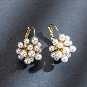 Women, Boho Faux Pearl Earrings Gold Dangle Stud Earrings Geometric Earrings for